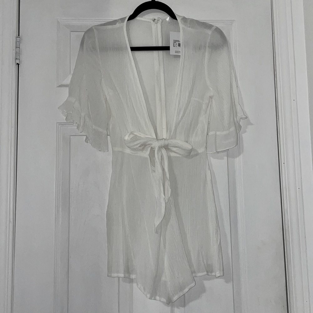 Missguided Tie Front Kimono Sleeve Playsuit